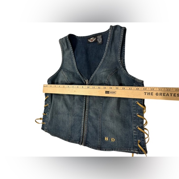 Harley Davidson Embroidered Denim Vest Suede Lace Up Women’s Size XL - Picture 4 of 7